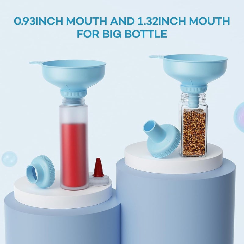 Pisol Wide Mouth Versatile Funnel, Canning Funnels for Kitchen Use, Food Grade Plastic Cooking Funnel Set with 4 Size Spouts and 2 Strainers for Filling Different Bottles and Bags, Blue - Image 5